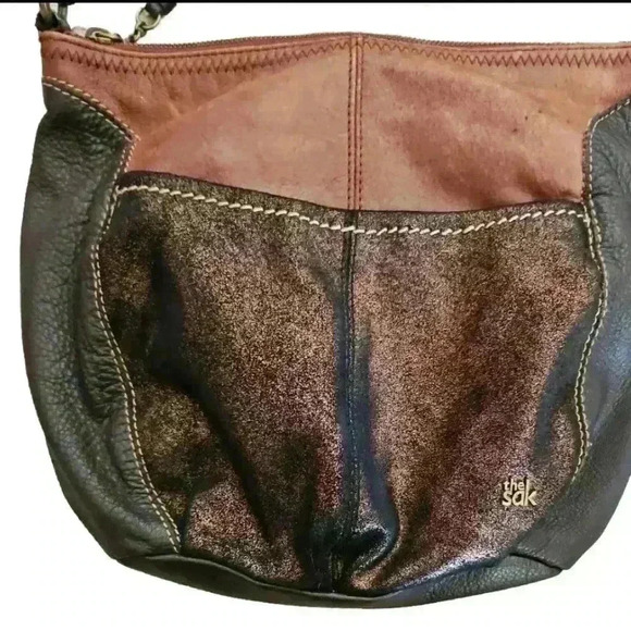 The Sak Brown Metallic Leather Hobo Colorblock Teak Multi Bag - Picture 5 of 14